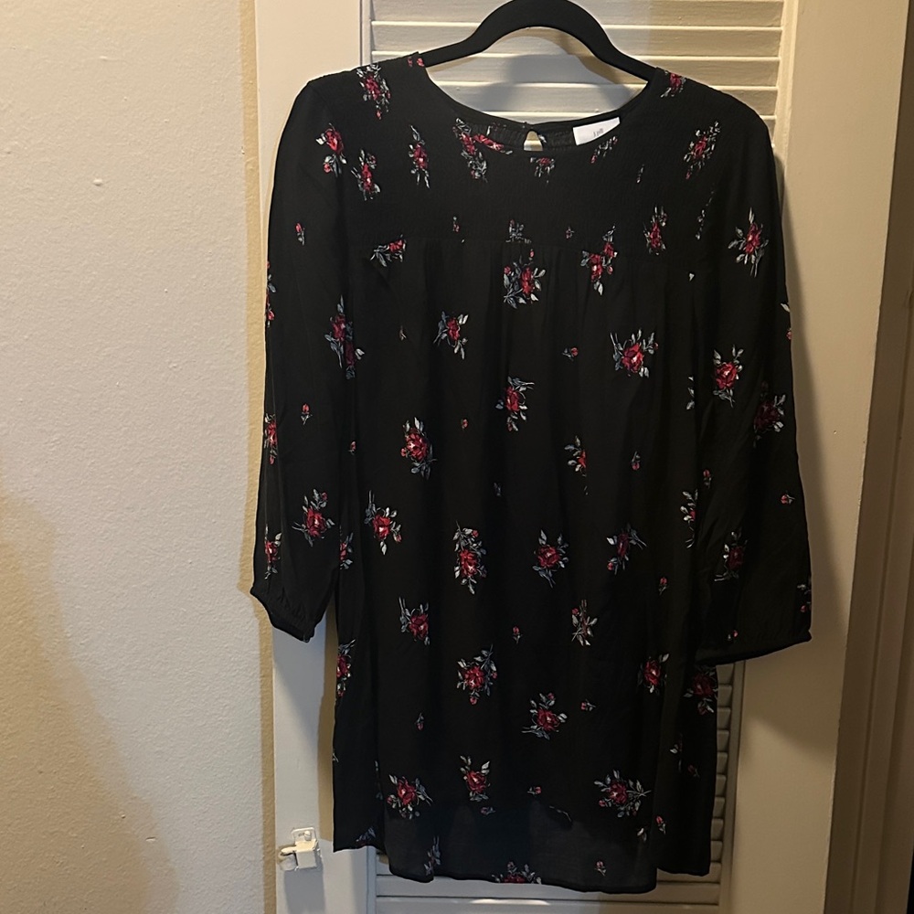 J. Jill Black Top with Red Floral Details